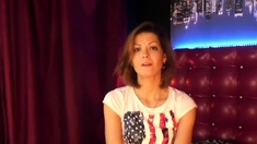 Russian amateur brunette babe on webcam talking with fans