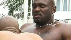 Black gays out by the pool enjoy mouth action before drilling the ass